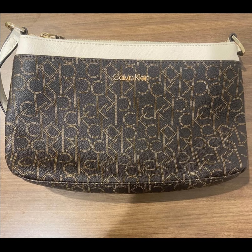 Calvin Klein Monogram Brown and Cream Clutch